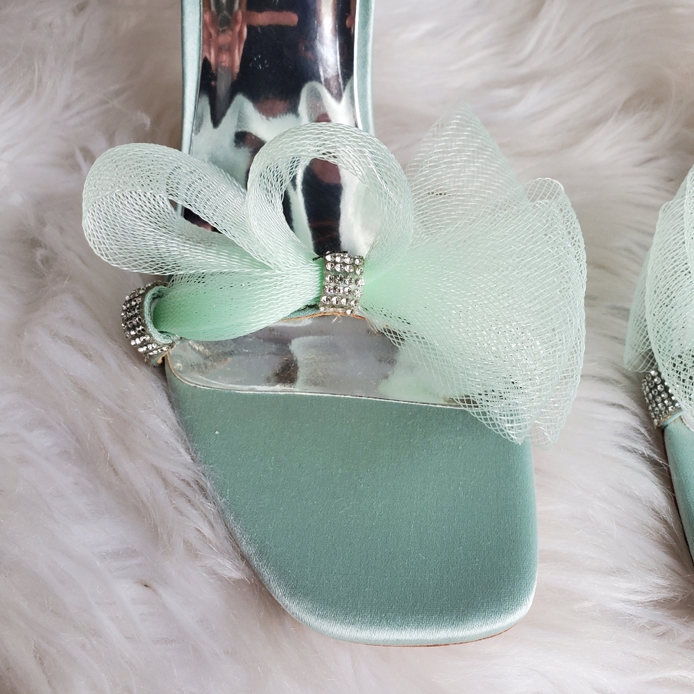 *RARE* NWOT Badgley Mischka 'Jessica' Tulle/ Bow Heeled Sandal Size 7.5 - Picture 6 of 12